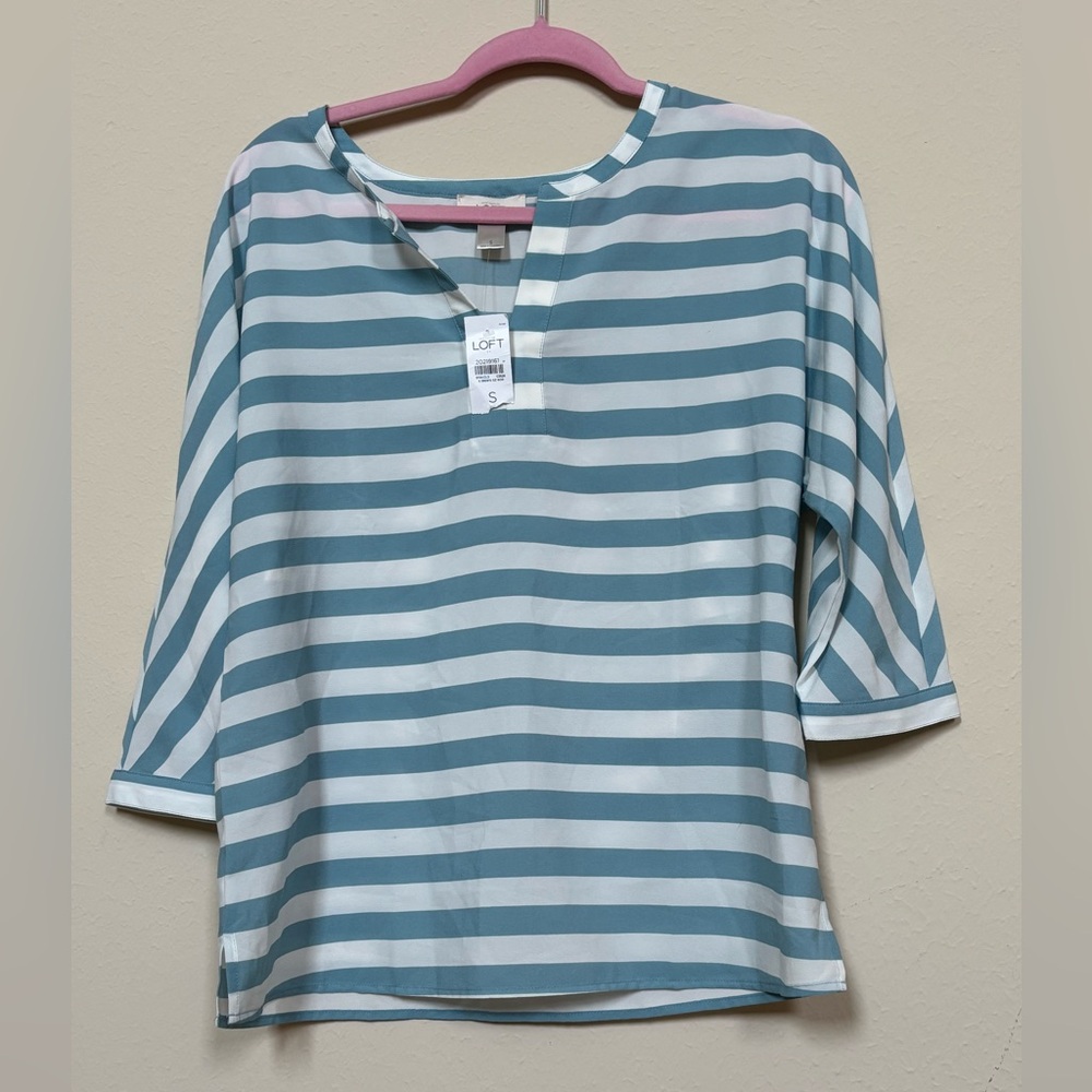 LOFT Tiffany Blue and White Blouse